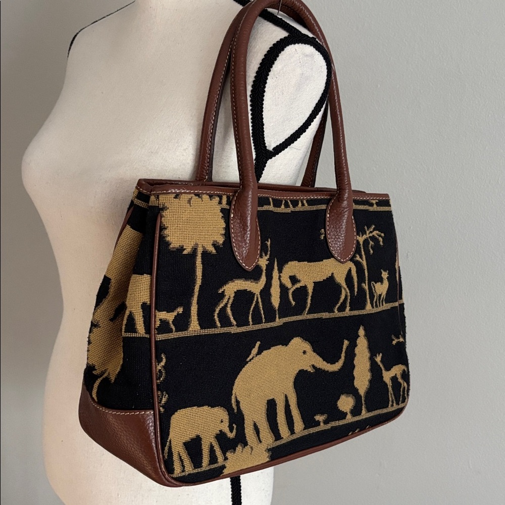 J. MCLAUGHLIN Animal Safari Print Purse Bag, Brown Leather